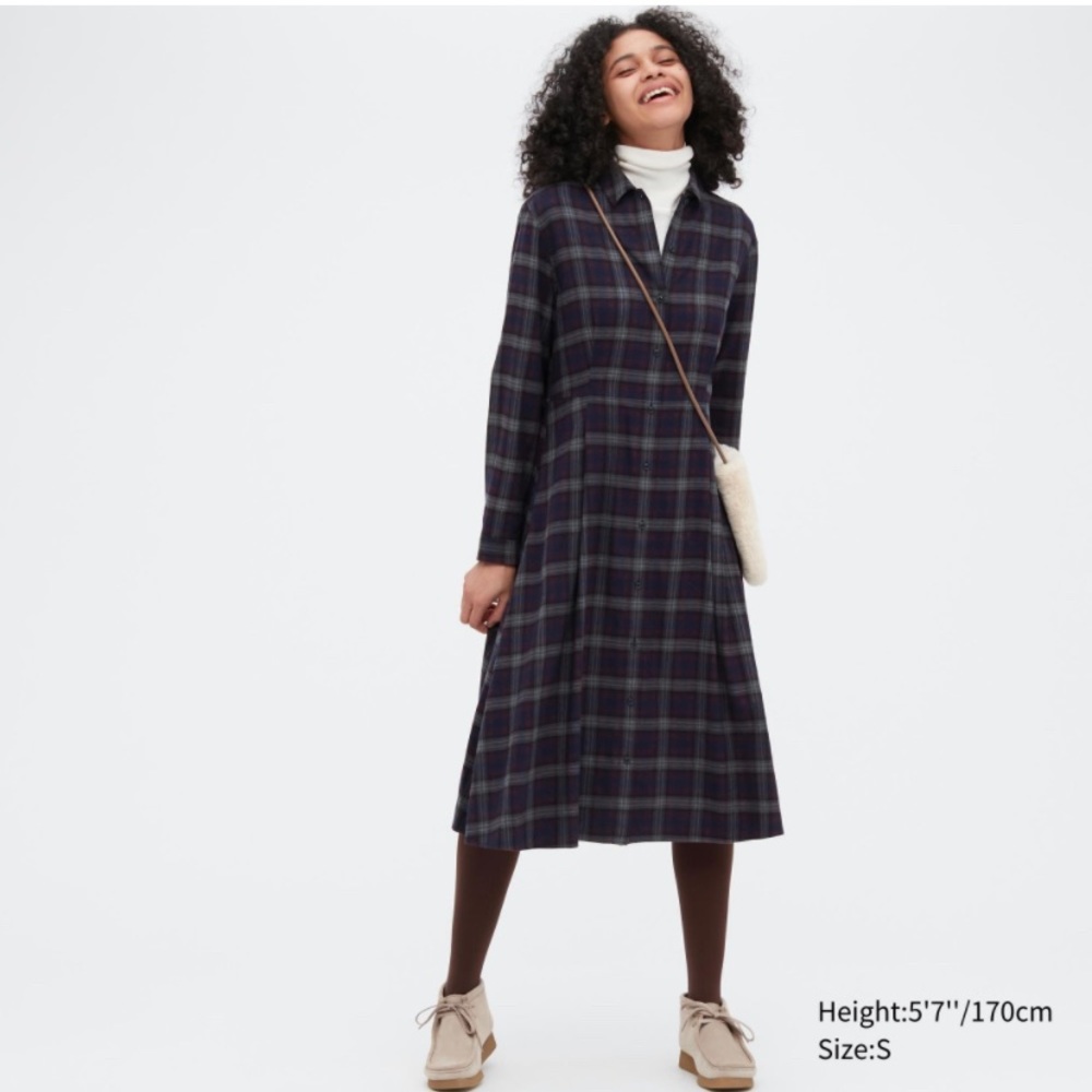 Uniqlo Soft Flannel Plaid Maxi Dress